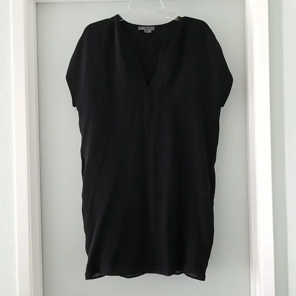 vince silk shift dress Vince Brushstroke Shirred Silk Shift Dress, Black, Women's, XS